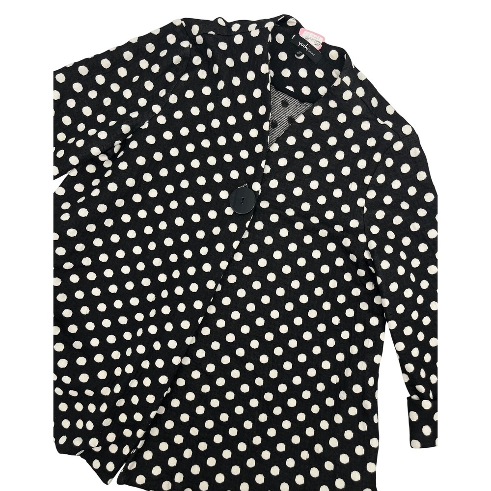 Yushi Womens XL Polka Dot Swing Cardigan Black White Single Button 3/4 USA